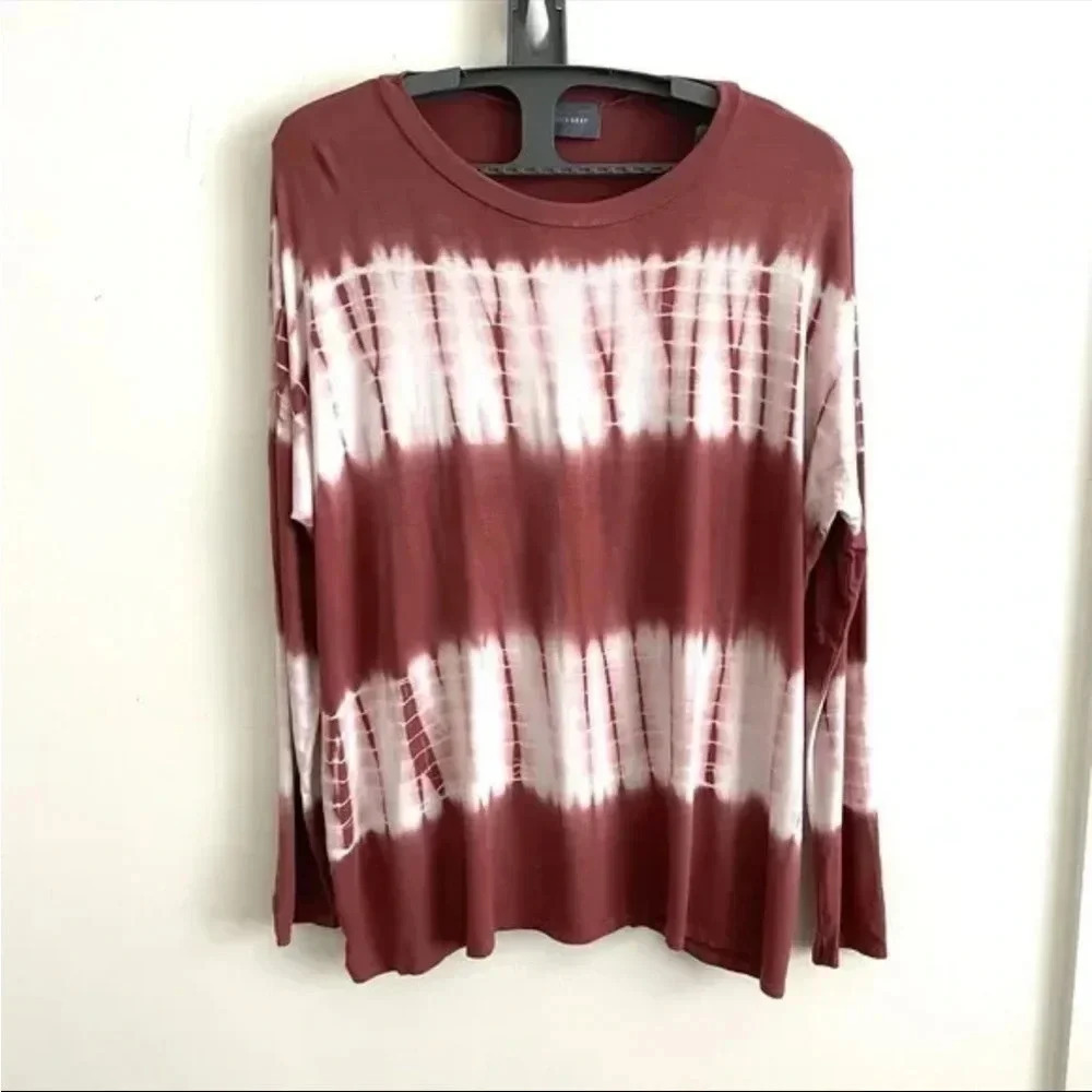 Hudson gray tie dye long sleeve brown/ white top m